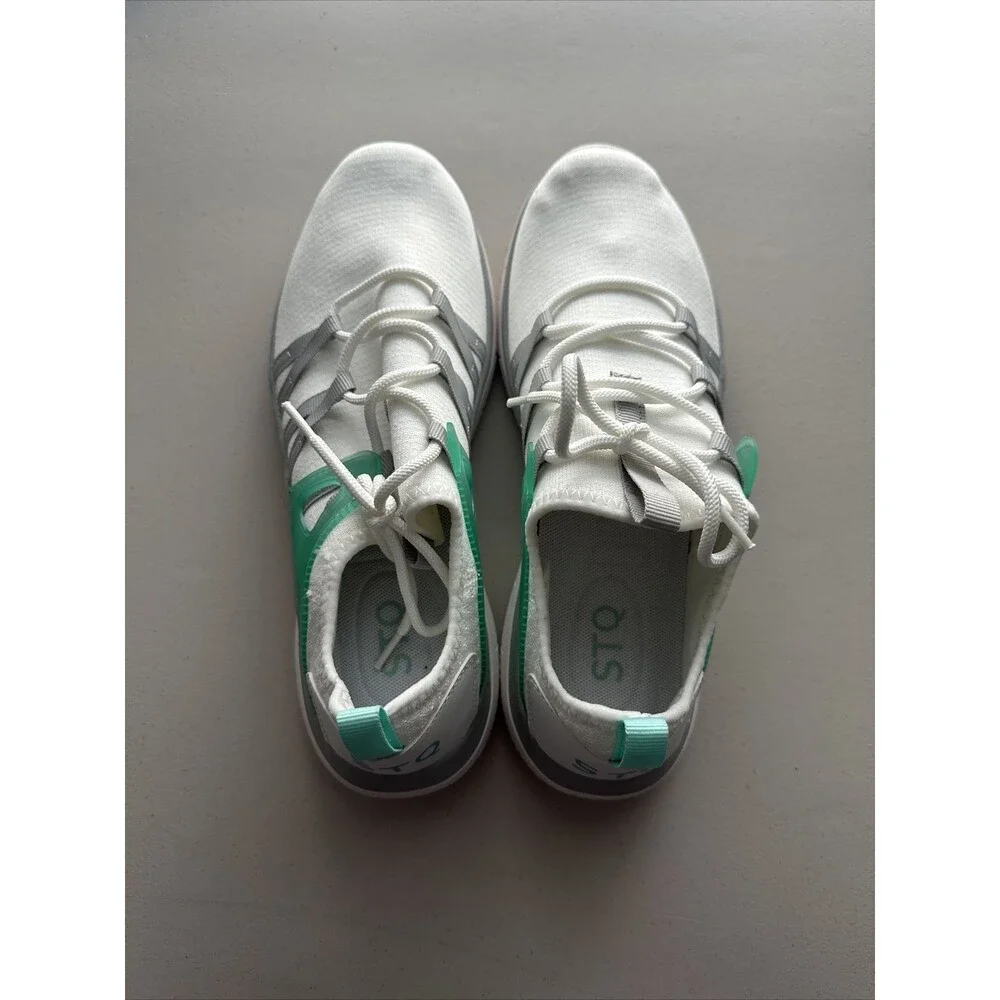 STQ White Teal Sneakers Women Walking Running Shoes Size 9 Brand New